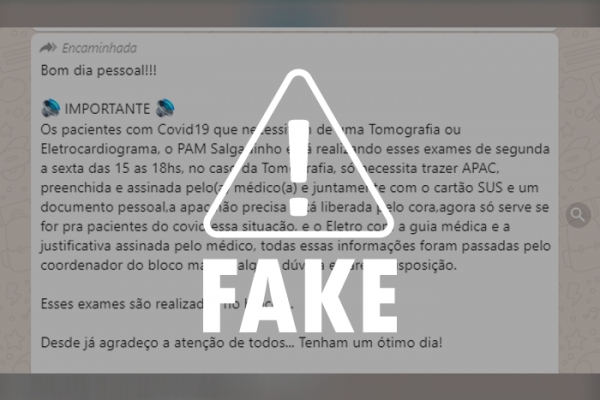 É falso que Pam Salgadinho faz exames sem liberação do CORA em pessoas com Covid-19