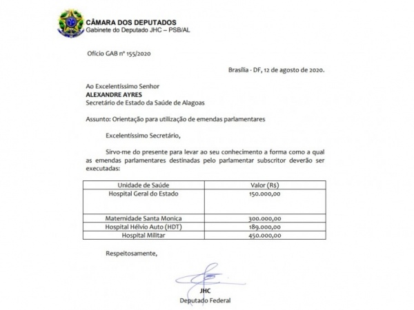 JHC anuncia liberação de emendas para saúde em Alagoas
