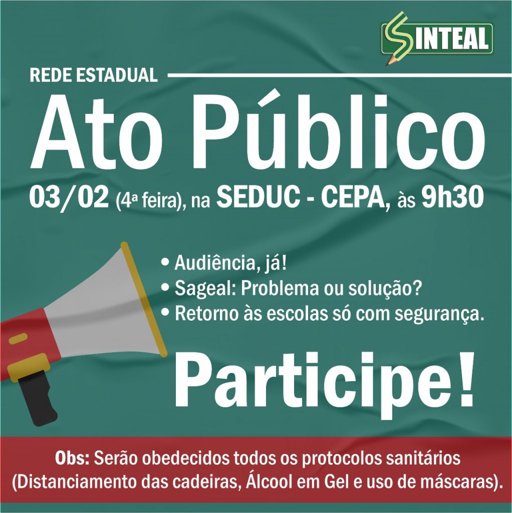 Sinteal marca protesto para quarta-feira (03)