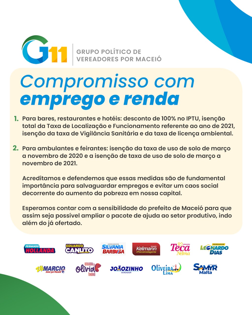 G11 pede que JHC tenha compromisso com emprego e renda na pandemia