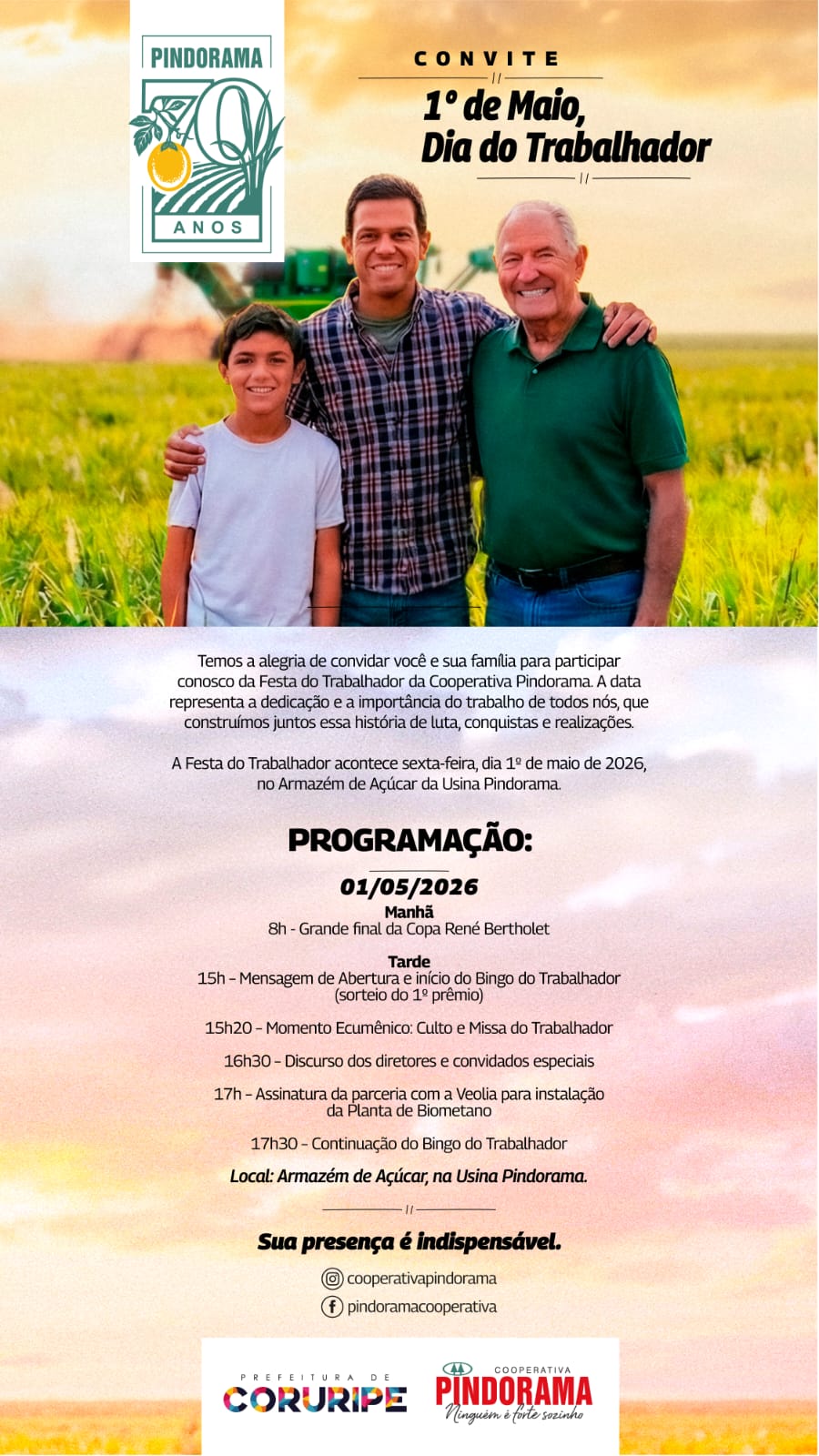 Cooperativa Pindorama celebra 1º de maio com agenda comemorativa