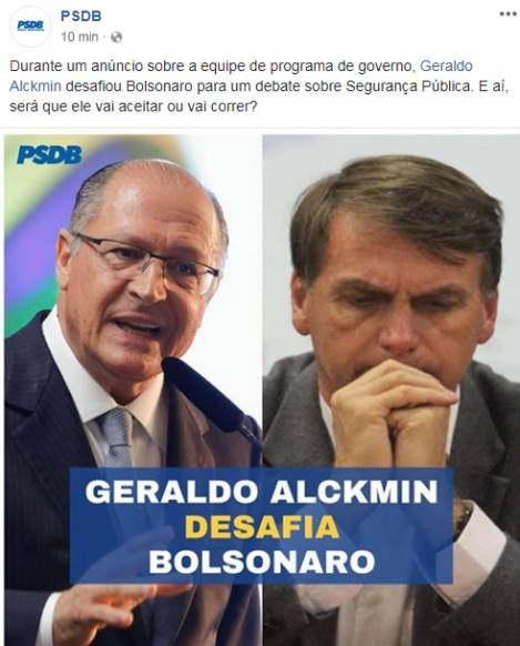 Alckmin chama Bolsonaro para debate, diz Veja