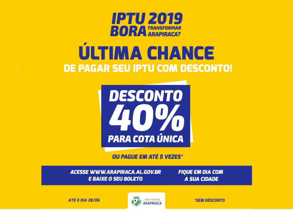 Prefeitura prorroga vencimento da 2° cota única do IPTU 2019