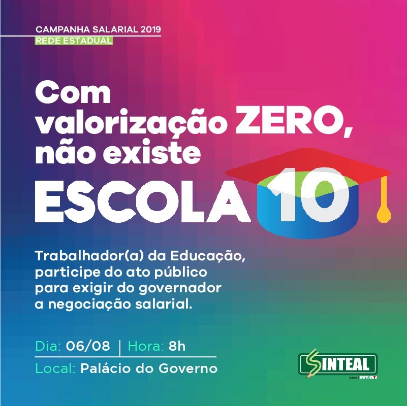Sem reajuste, professores farão protesto na porta do Palácio dos Palmares
