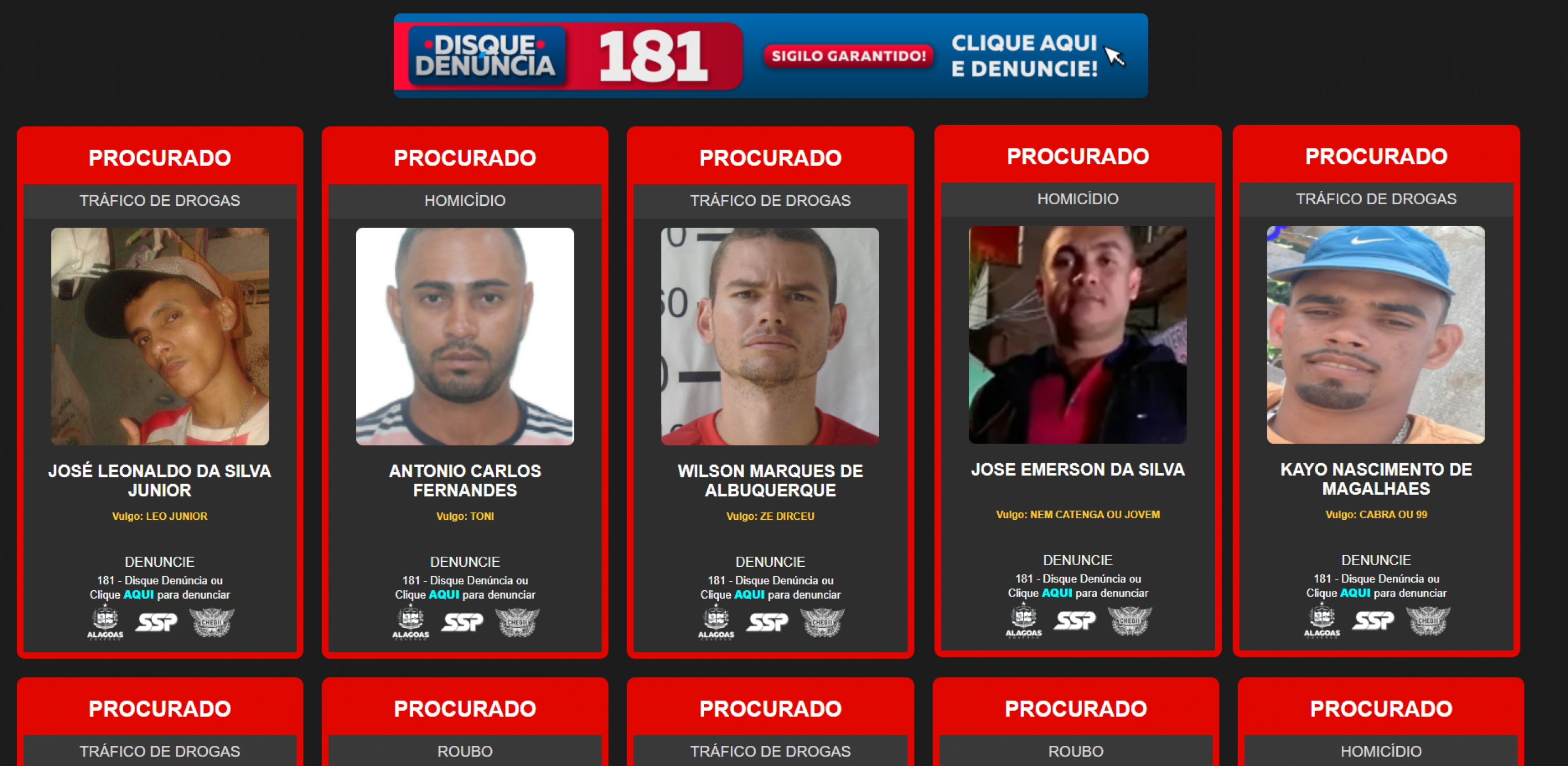 SSP lança plataforma com lista dos criminosos mais procurados de Alagoas