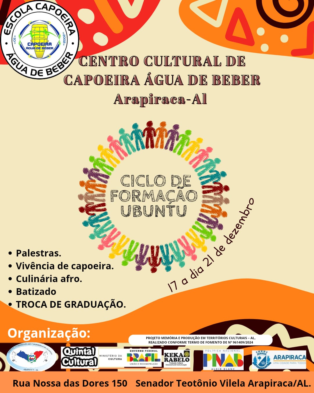 Centro Cultural de Capoeira Água de Beber promove Ciclo de Formação Ubuntu no Agreste alagoano