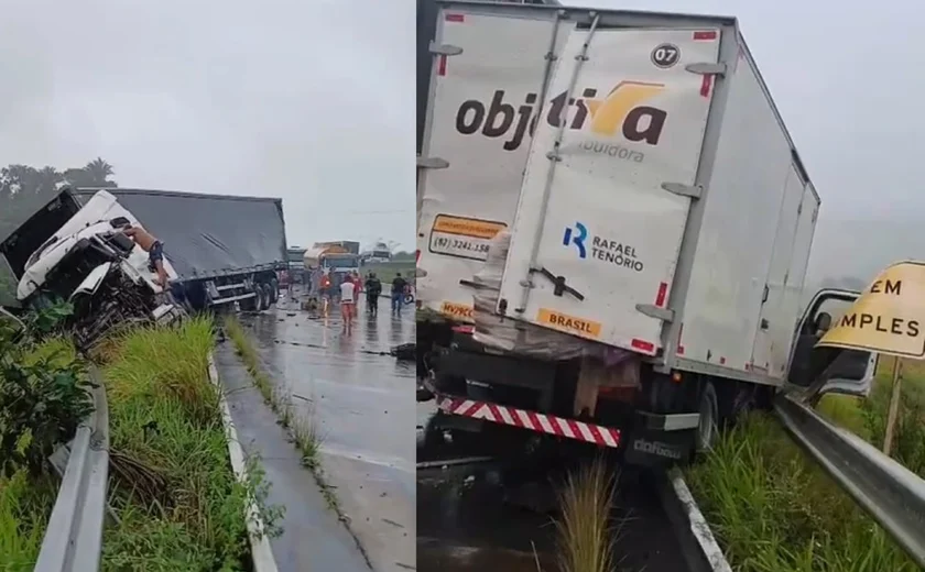Vídeo: Caminhões quase caem de ribanceira após acidente na BR-101
