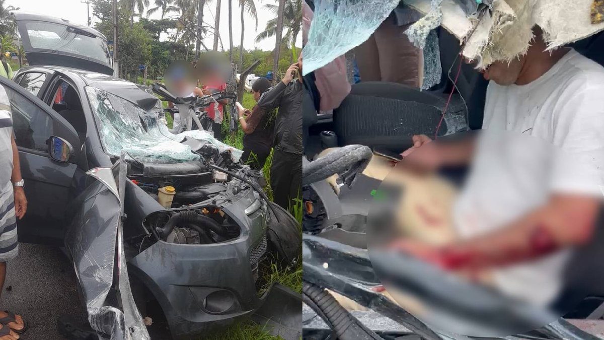 Motorista fica ferido após colisão entre carro e ônibus na Pescaria