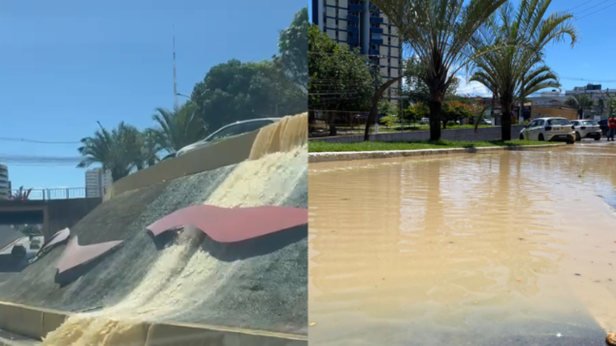 'Cachoeira' em viaduto no Farol surpreende motoristas; BRK diz que vazamento é normal