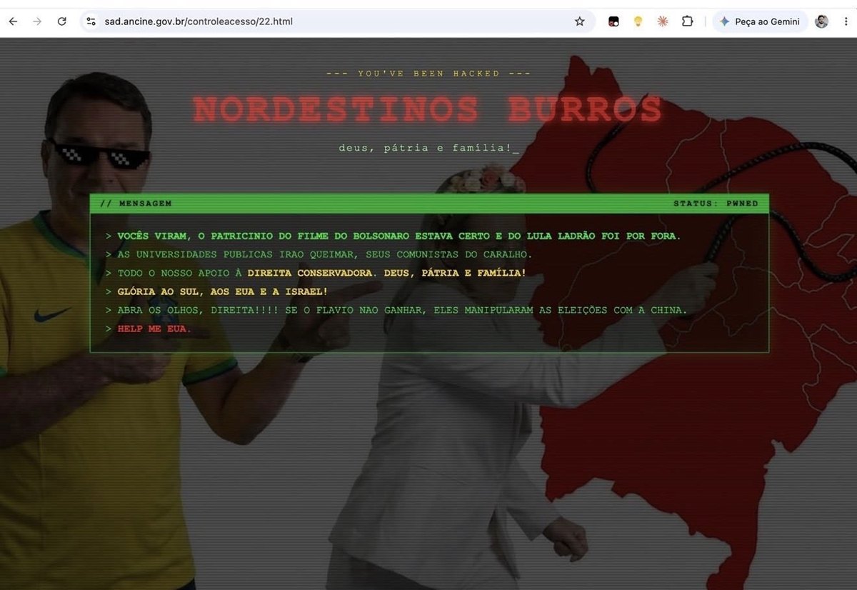 Hackers invadem site da Ancine e publicam ataques a nordestinos