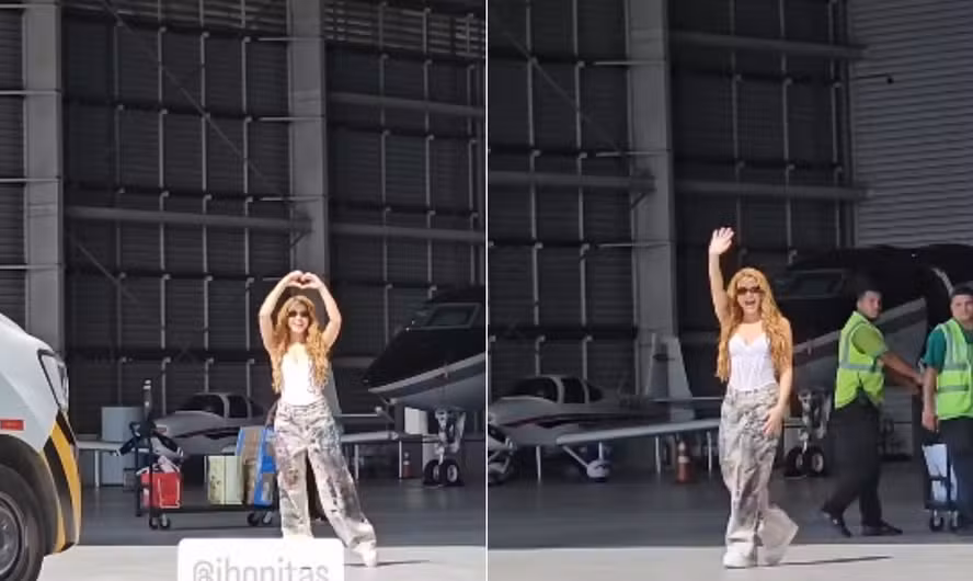 Shakira desembarca no Rio e manda coração para fãs antes de show em Copacabana
