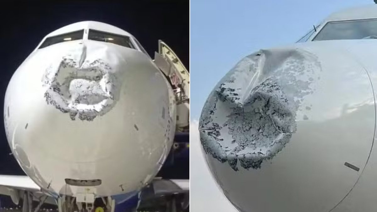 Raio e granizo deformam nariz de aeronave na Índia a mais de 5 km de altitude