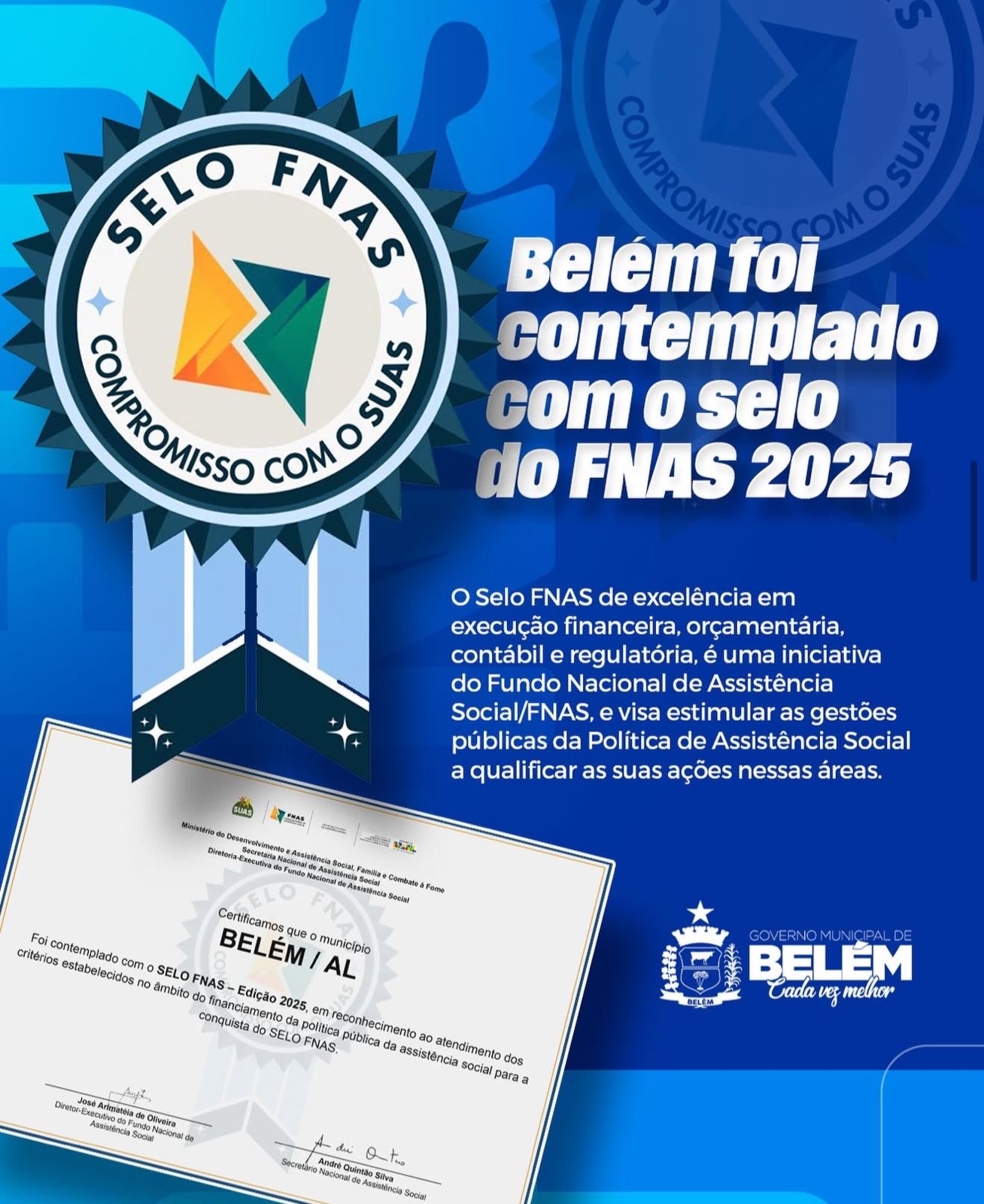 Belém recebe Selo FNAS 2025 por excelência na gestão da assistência social