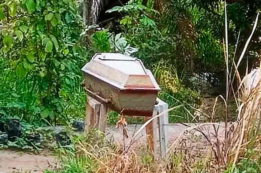Caixão é encontrado em meio a vegetação e intriga moradores
