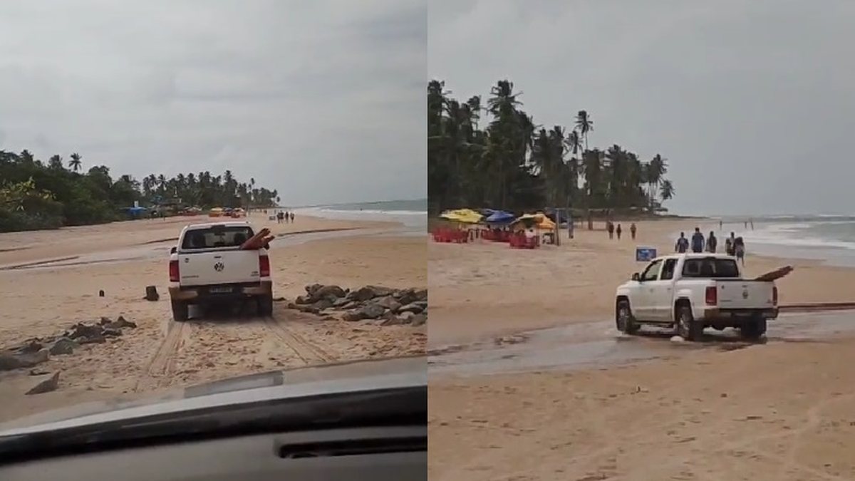 Caminhonete é flagrada pilotando na faixa de areia da Praia de Ipioca, em Maceió