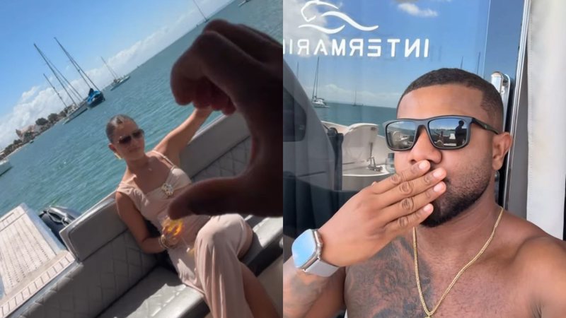 Davi Brito curte feriadão com namorada em passeio de barco na Bahia