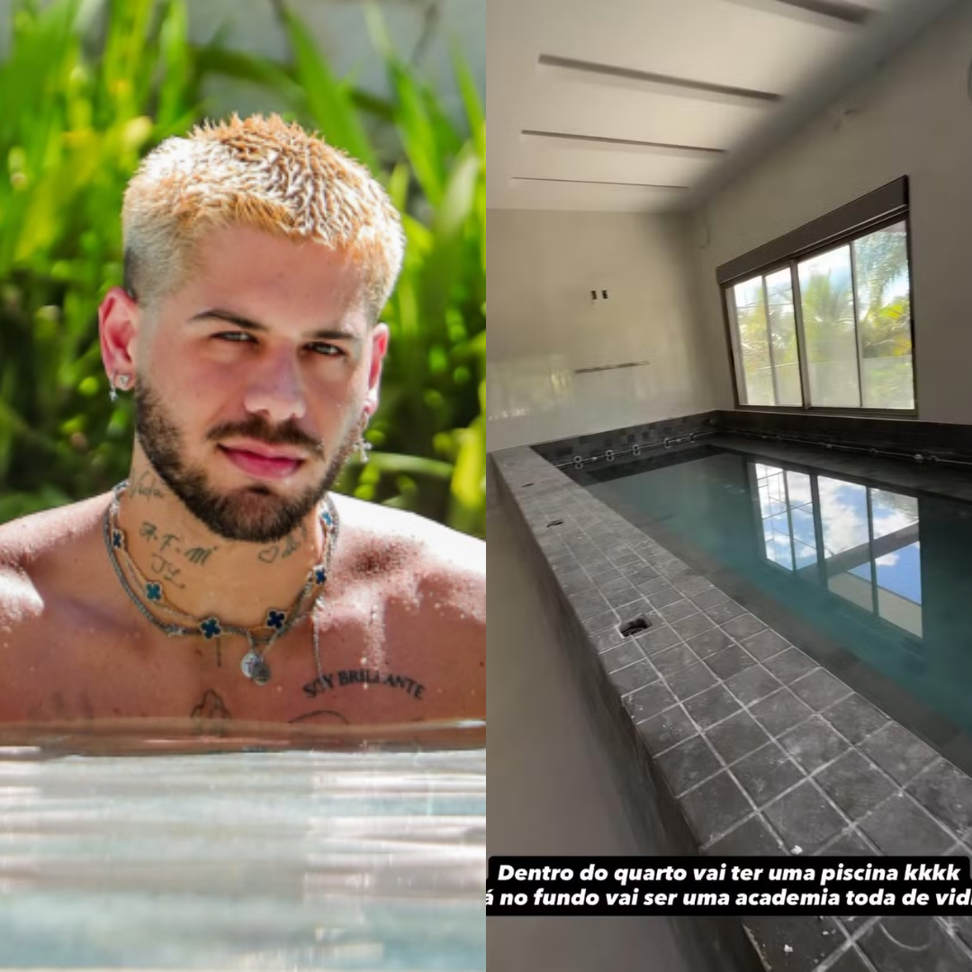 Zé Felipe revela mansão com estúdio e piscina no quarto