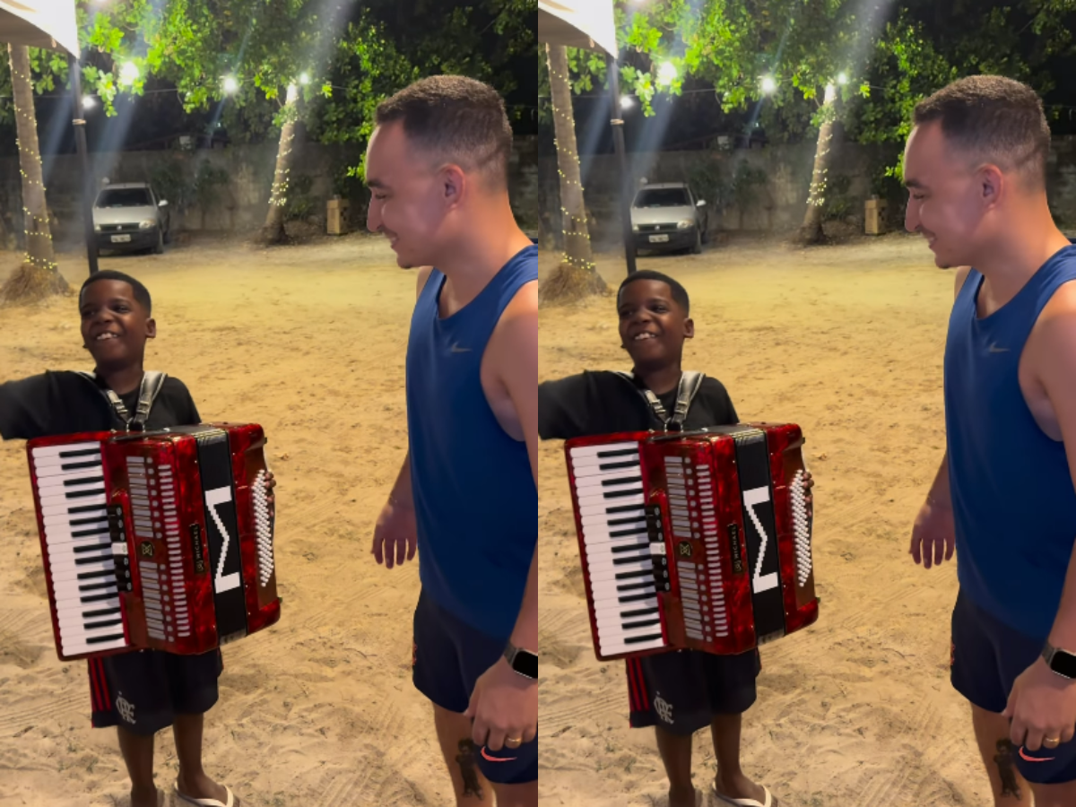 João Gomes presenteia cantor mirim com sanfona em encontro emocionante