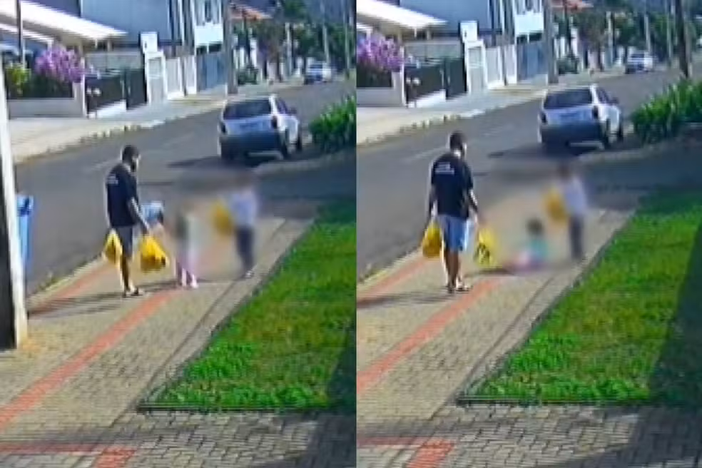 Pai é investigado após ser flagrado chutando filha de três anos em via pública