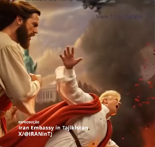 Embaixada do Irã publica vídeo feito por IA de Jesus jogando Trump no inferno