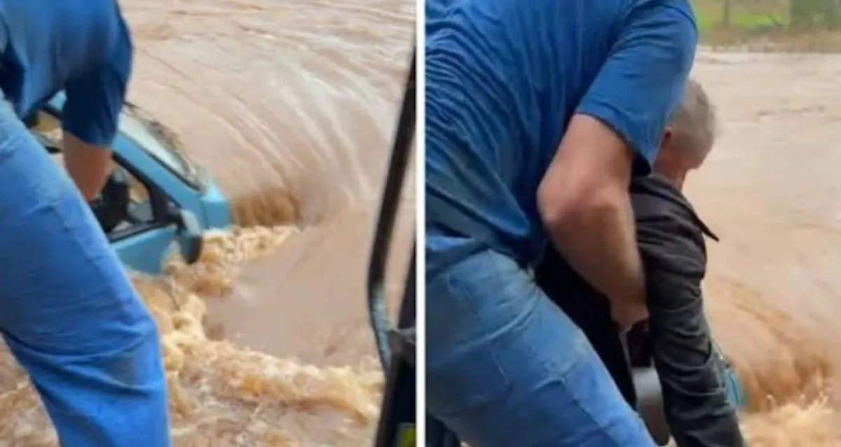 Idoso é resgatado de carro submerso durante temporal no Rio Grande do Sul