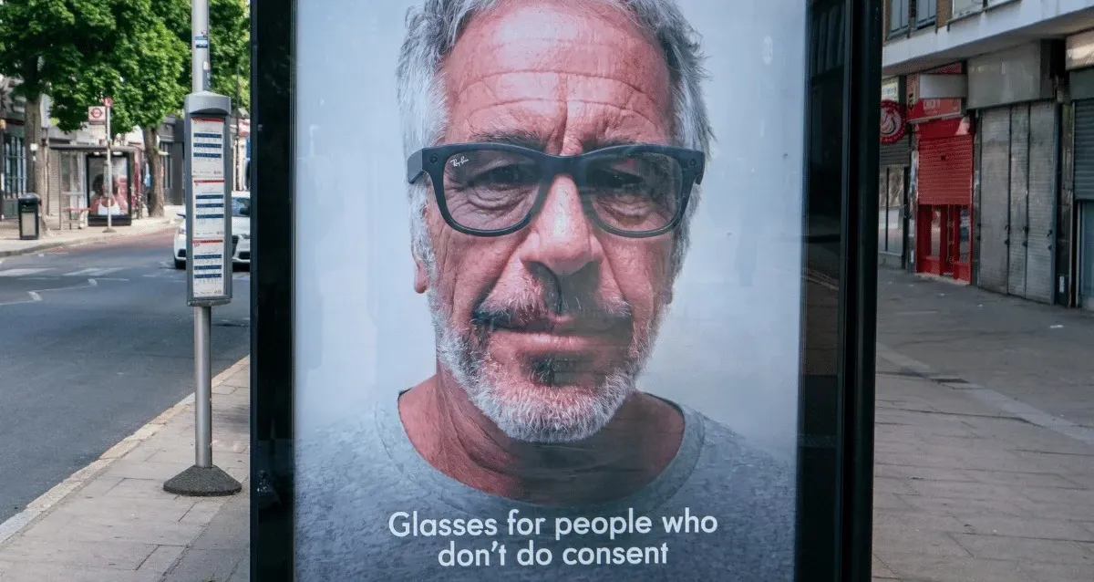 Imagem de Epstein usada em protesto contra óculos de IA da Meta