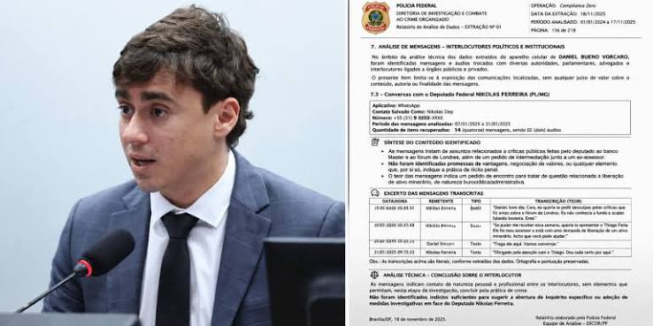 PF desmente relatório falso divulgado por Nikolas Ferreira no caso Vorcaro