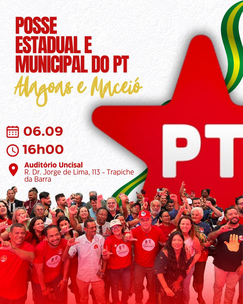 PT empossa novas direções em Alagoas e Maceió neste sábado na Uncisal