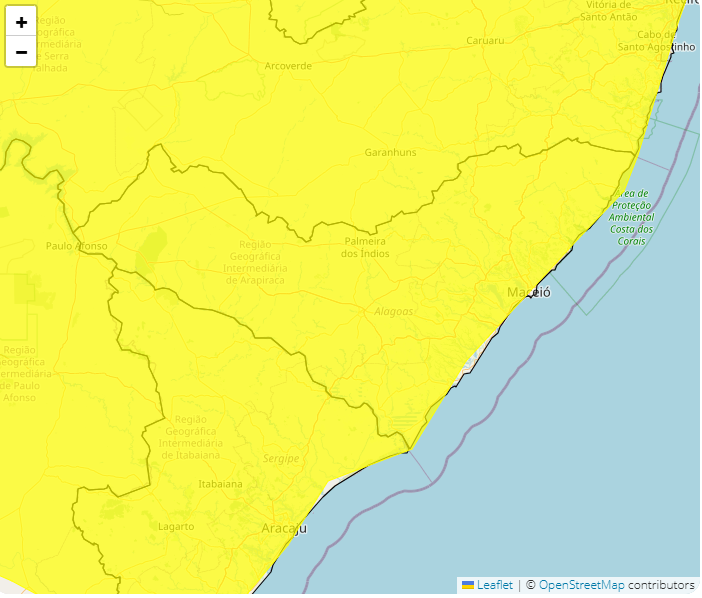 ﻿Inmet renova alerta de chuvas intensas para todo estado de Alagoas