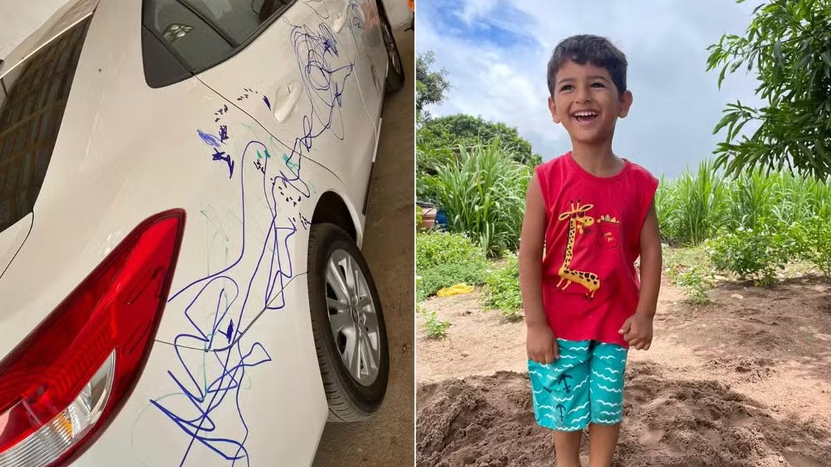 Menino de 3 anos risca carro e mãe viraliza no TikTok em Alagoas