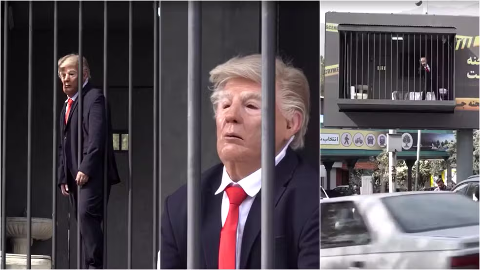 Instalação artística no Irã coloca imagem de Trump atrás das grades