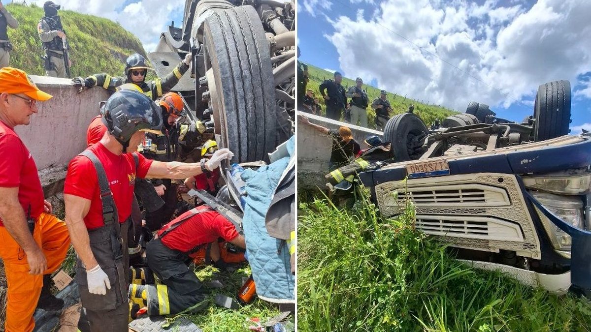Motorista é resgatado após acidente grave na BR-101 em Novo Lino