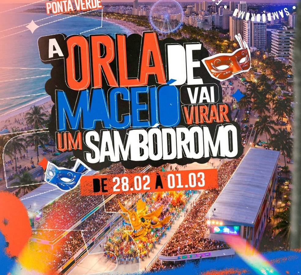 Sambódromo à beira-mar: desfiles tomam a orla de Maceió