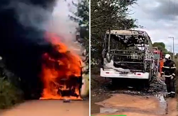 Ônibus escolar é destruído por incêndio e motorista escapa pela janela