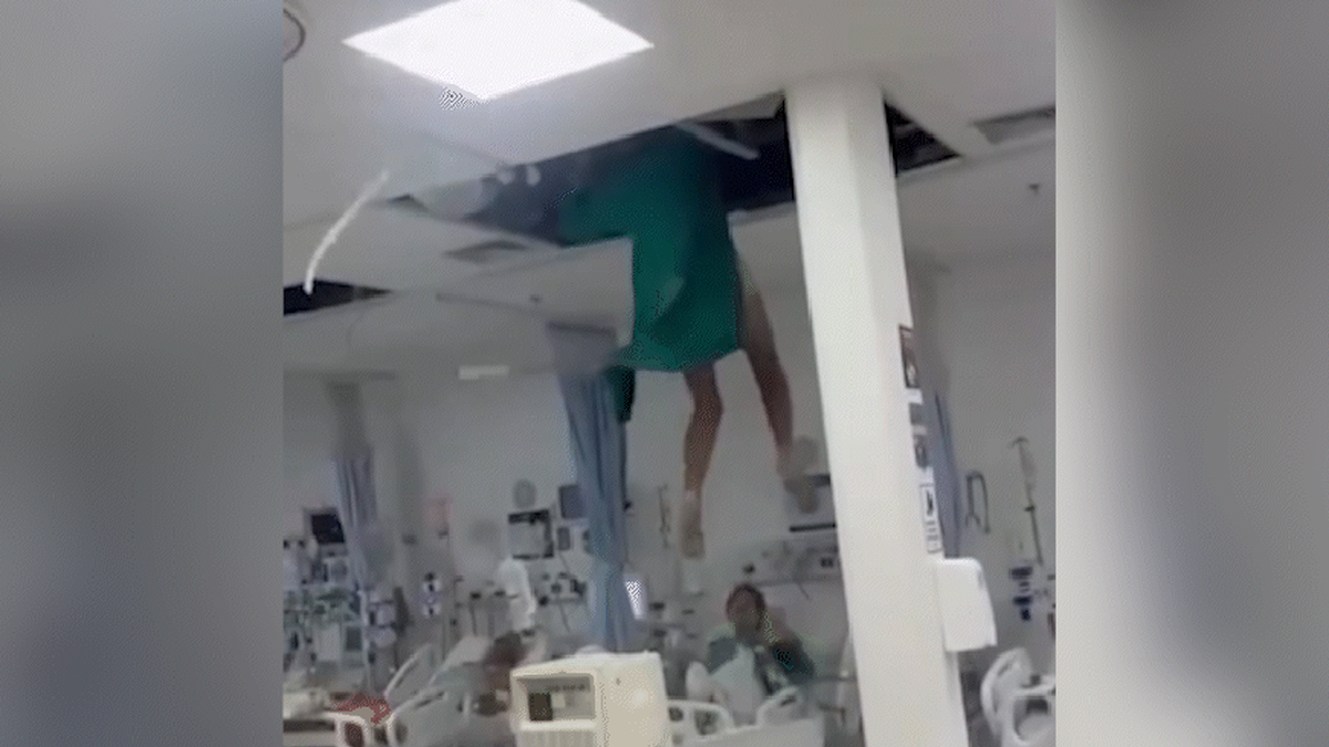 VÍDEO: paciente tenta fugir de hospital pelos dutos de ventilação e cai do teto em CTI