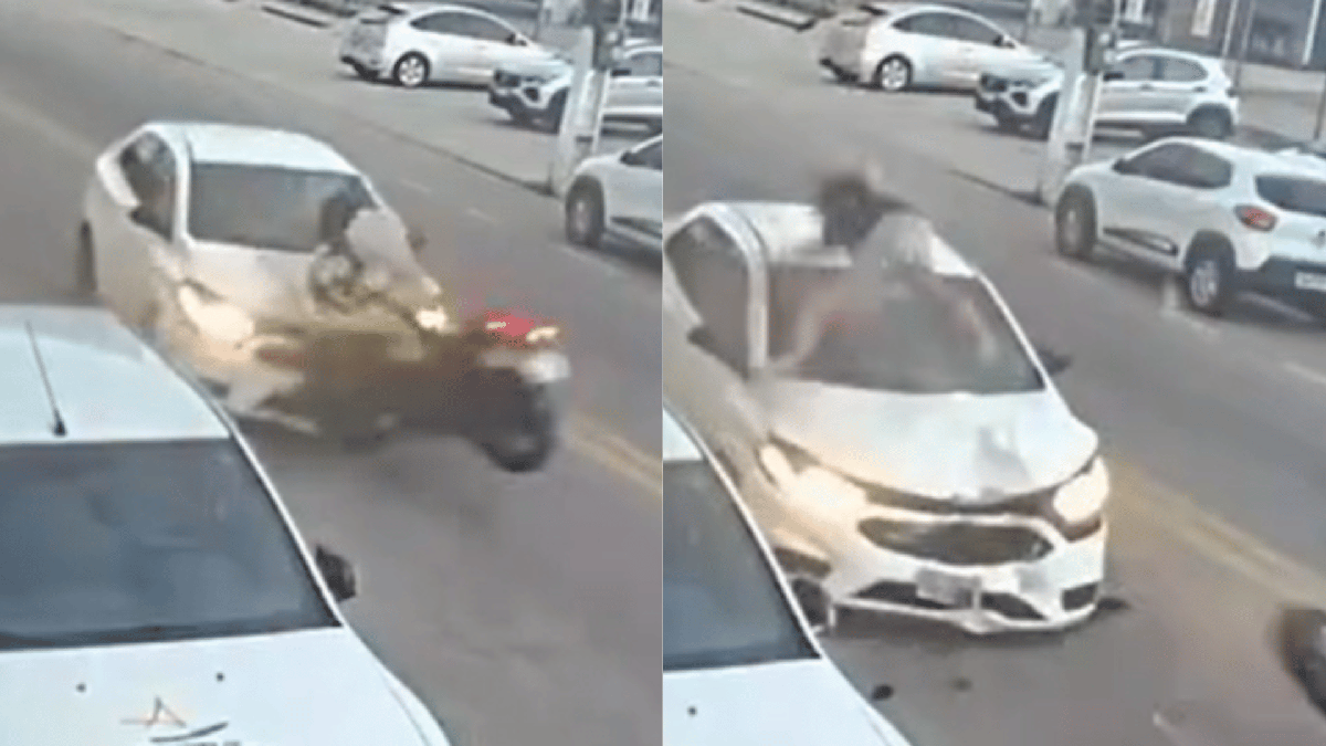 Motociclista é arremessado após bater de frente com carro no São Jorge