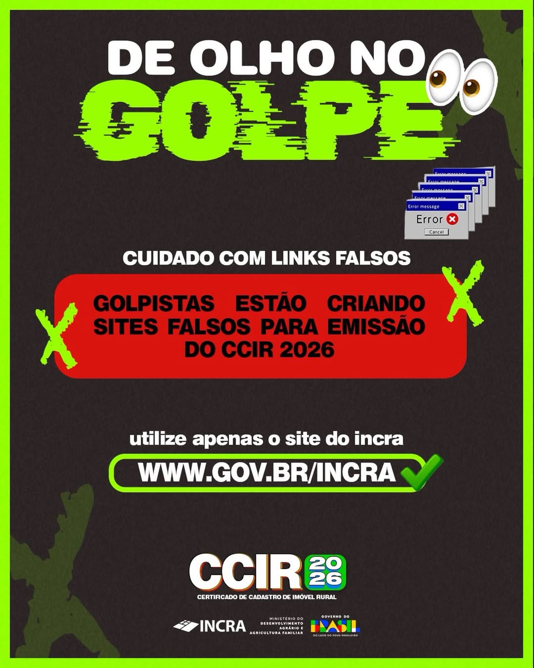 Incra Alagoas emite alerta sobre golpes relacionados à emissão do CCIR 2026