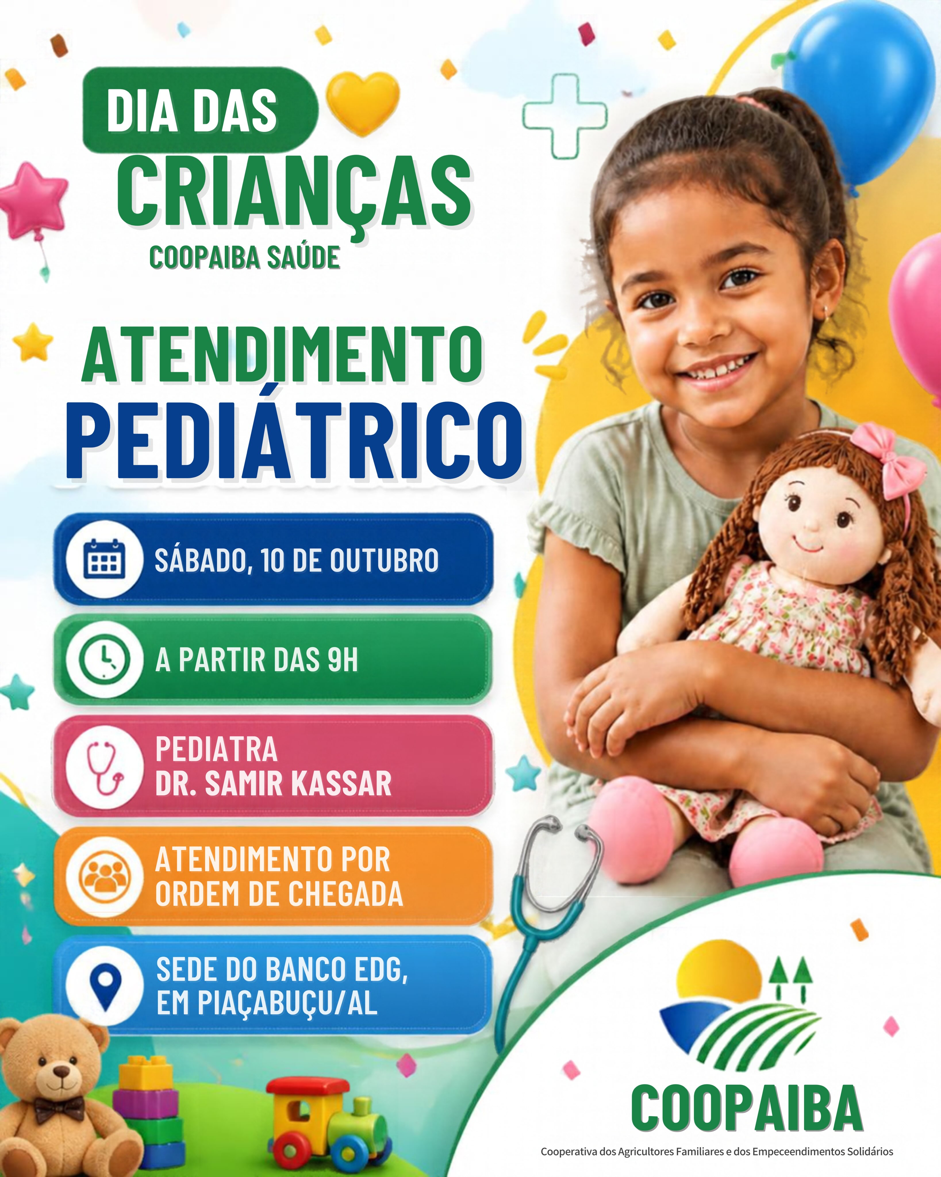 Coopaiba Saúde promove atendimento pediátrico gratuito em Piaçabuçu