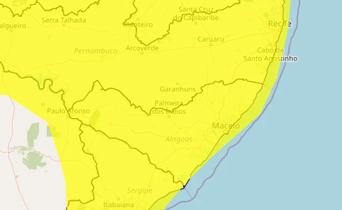 Inmet publica alerta amarelo de perigo de chuvas intensas para toda AL
