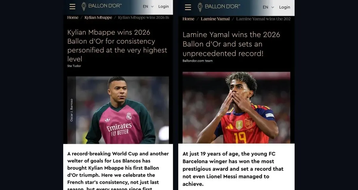 Site da Bola de Ouro vaza três vencedores e causa confusão