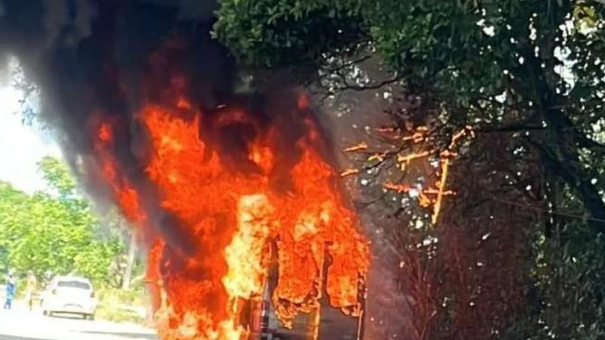 Incêndio consome van com turistas a caminho de Maragogi