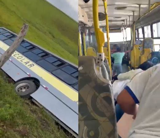 Ônibus escolar de Atalaia tomba após sair da pista; três pessoas ficaram feridas