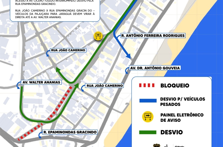 Obra altera trânsito da Pajuçara e Jaraguá nesta quinta (14)