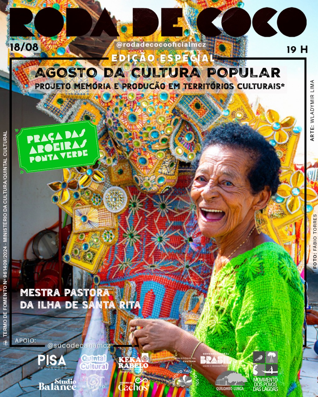 Agosto da Cultura Popular: roda de coco será realizada em homenagem à mestra Pastora da Santa Rita em Maceió