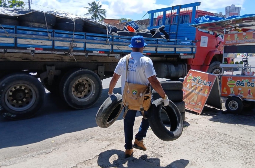 Mutirão recolhe pneus para eliminar focos do mosquito da dengue em Maceió