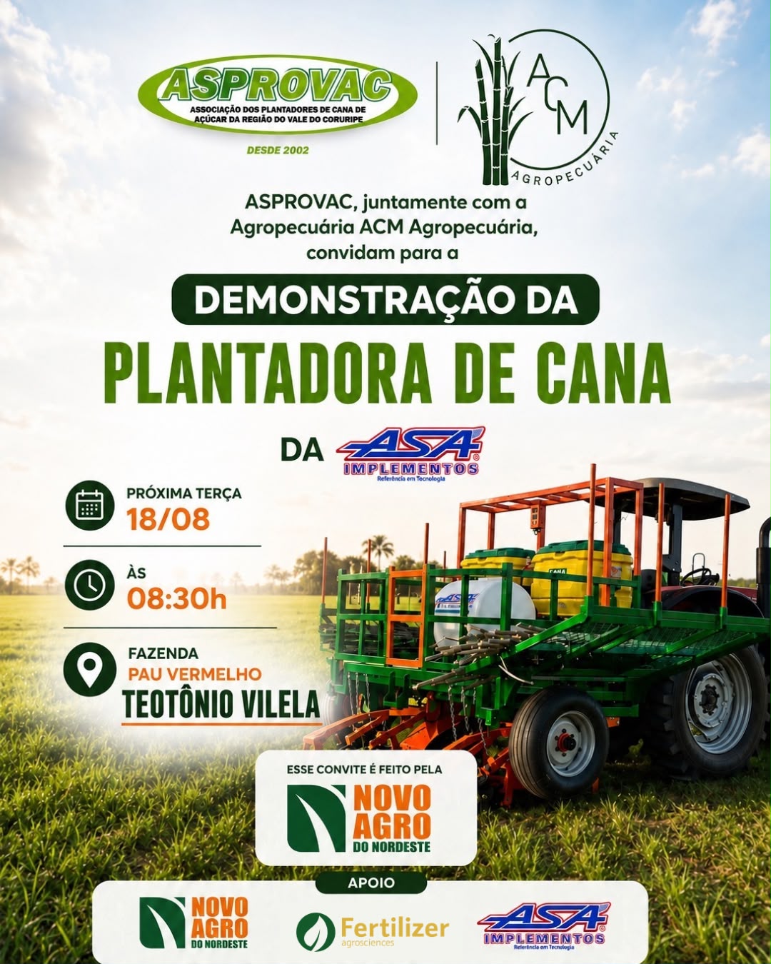 Asprovac incentiva plantio direto com demonstração de plantadora de cana em AL