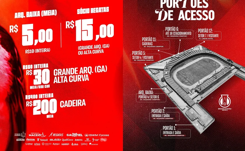 Ingressos para o jogo entre CRB e Atlético-GO, seguem à venda
